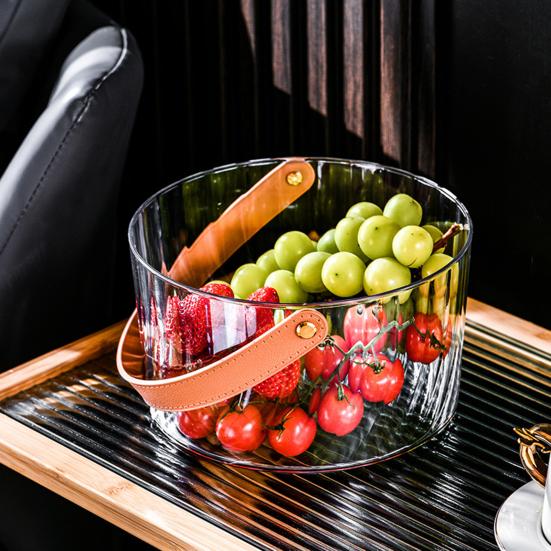 Clear Ice Bucket Cocktail Glass Chiller with Faux Leather Handle Plastic Ice Bucket Beverage Tub for Parties Gatherings Weddings Bars
