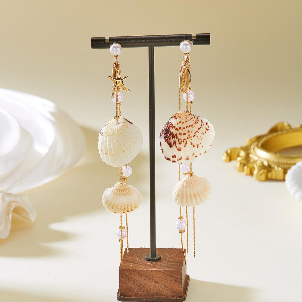 Bohemia Shell Starfish Pendant Earrings for Women Exquisite Imitation Pearl Conch Long Tassel Dangle Earring Beach Party Jewelry