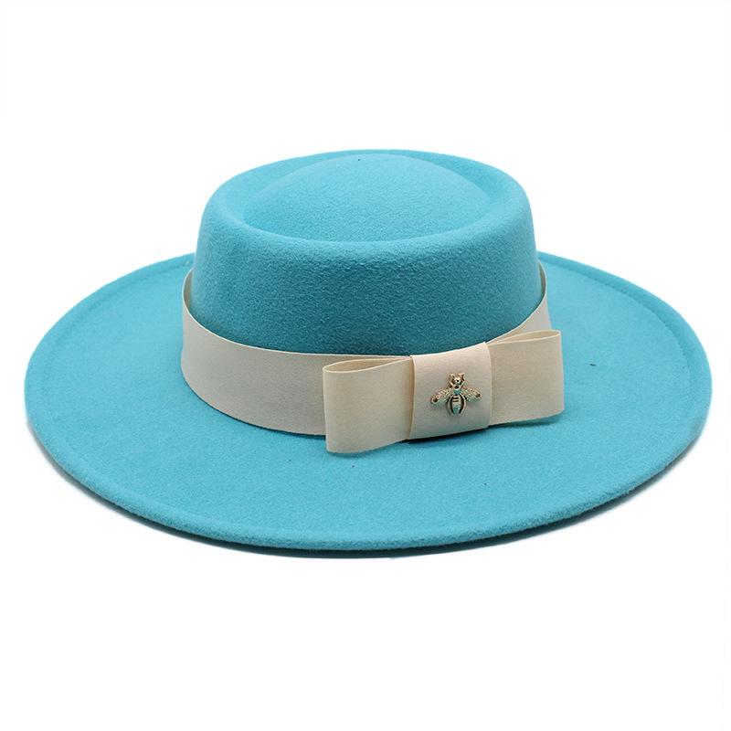 British Elegant Ring-Shaped Concave Flat-Topped Woolen 8.5Cm Top Hat Men'S And Women'S Flat-Topped Woolen Top Hat