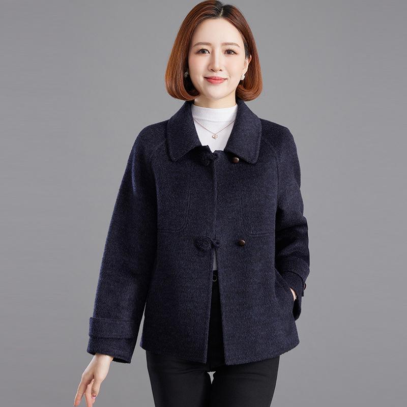 

Women s Autumn/Winter 2025 Wool Coat: Chinese Style, Peter Pan Collar, Loose Plus Size, Short Overcoat L орхидейный