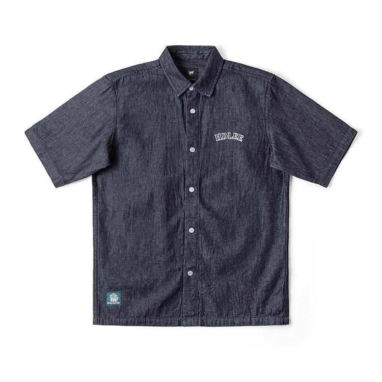 Comfortable Polo Collar Denim Logo Letter Short Sleeve Shirt Men shirts Light-Wash LMT010043206035898L00