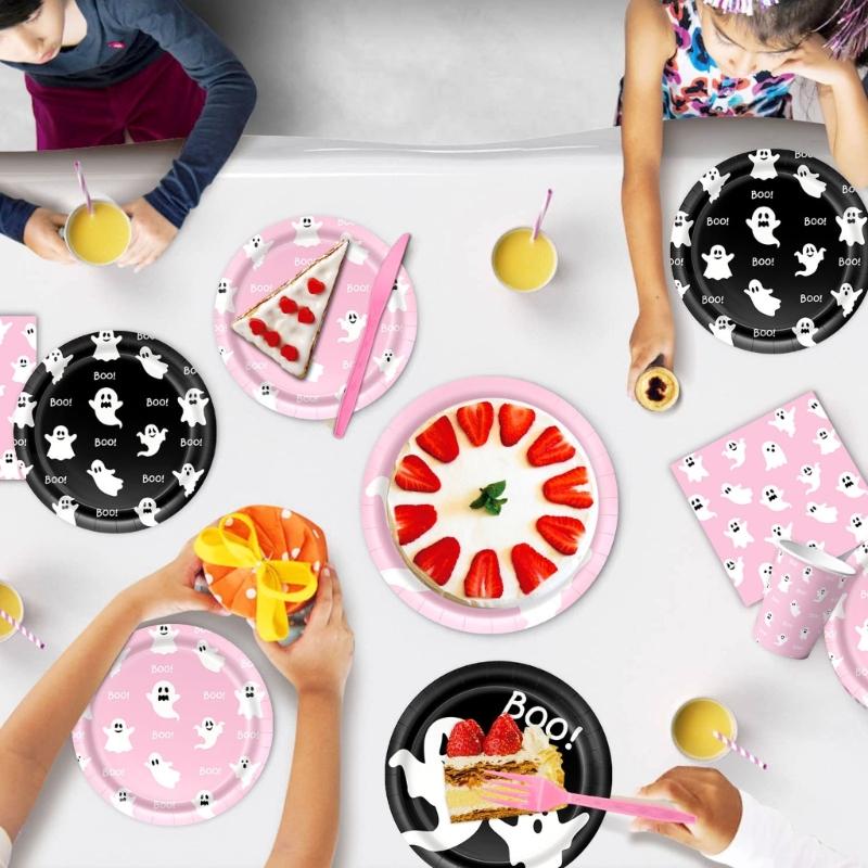 Dessert Table Paper Tableware Set with Plates Cups Napkins for Family Gathering Classroom Use and Meal Service