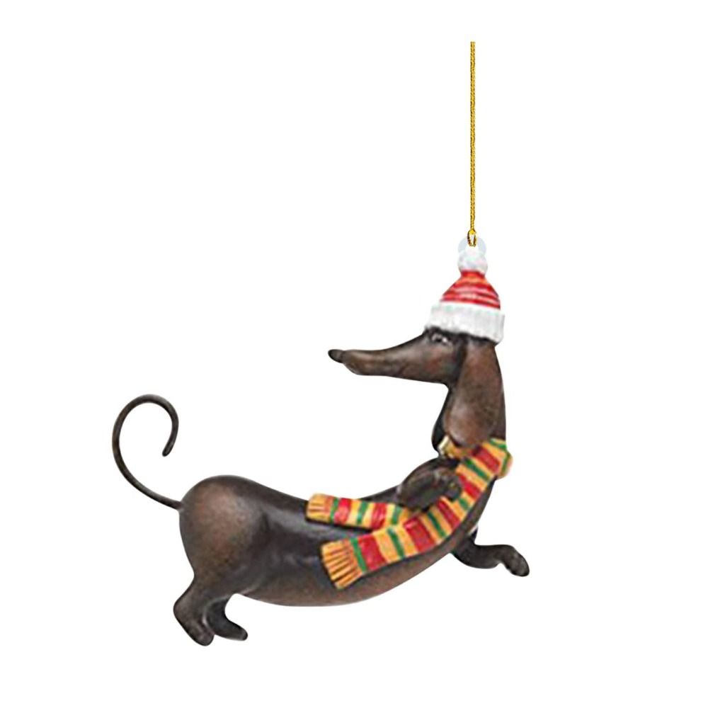 Flat Christmas Dachshund Dog Ornament Acrylic Christmas Tree Hanging Ornaments Car Pendant   Home AVE