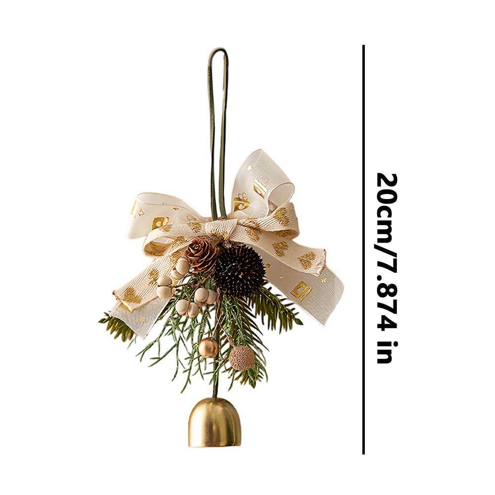 Jingle Bell Christmas Wreat 3D Bow Pine Branch Pendant Christmas Golden Bow Bell Pendant For Decorating Christmas Trees Others