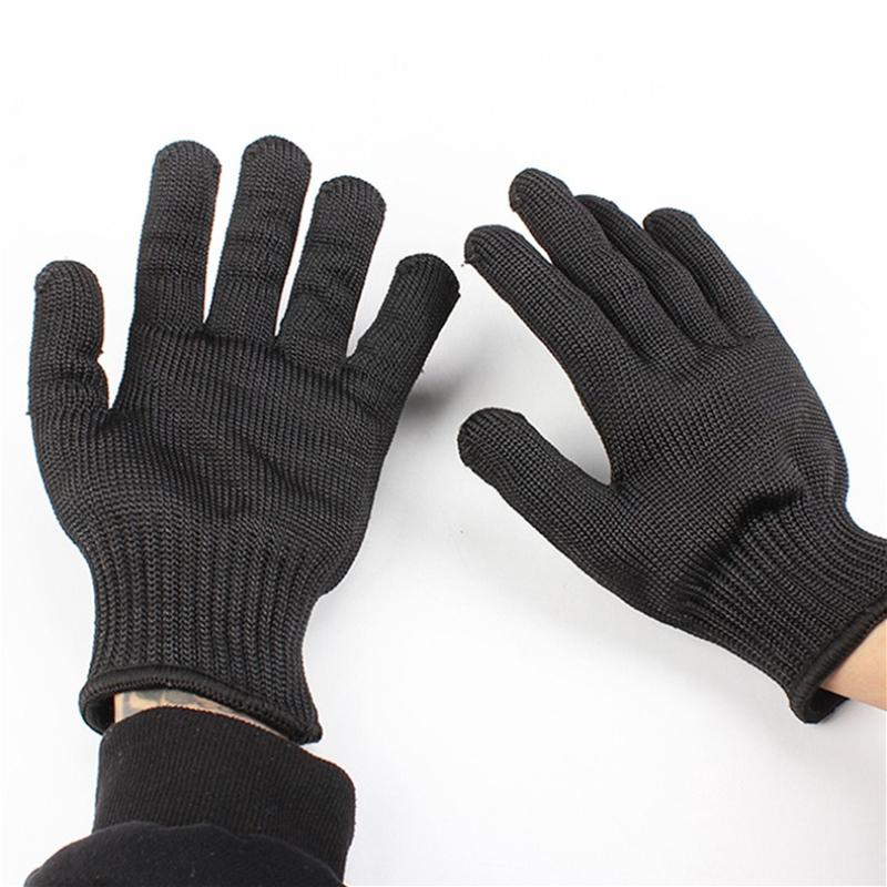 2pcs Black Anti Cutting Gloves Wear Resistant Work Gloves Security Protection Self Defense Gloves Steel Wire Metal Mesh Gloves