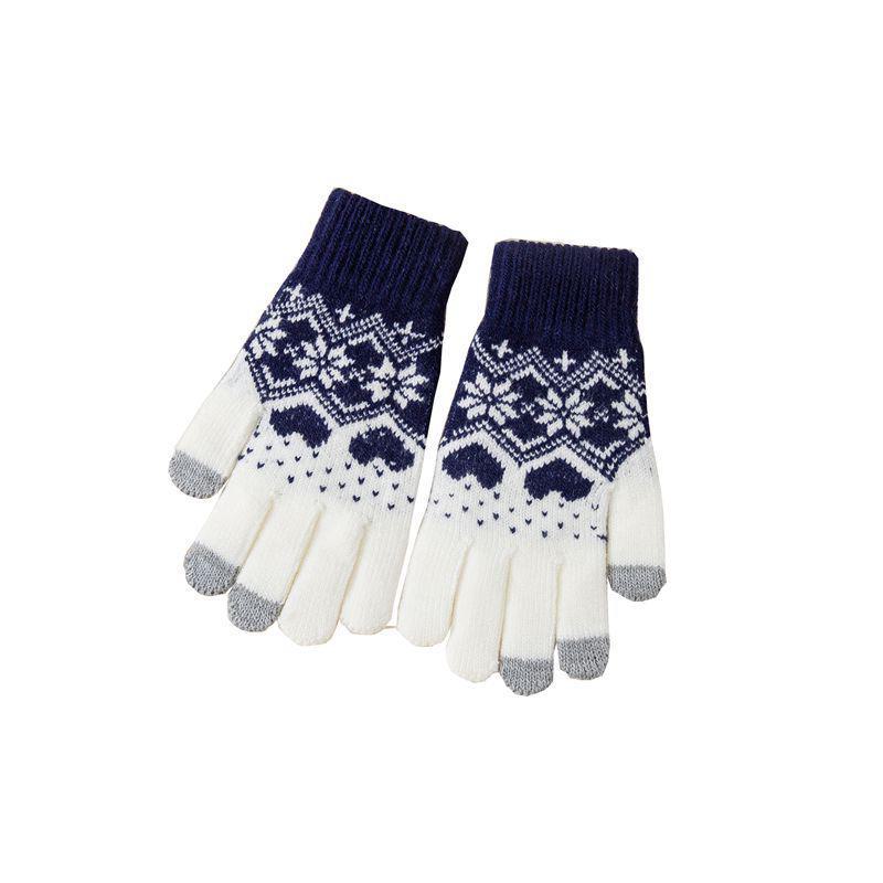 Women's Knitted Snowflake Touch Screen Gloves with Velvet Lining - Warm Wool Winter Gloves