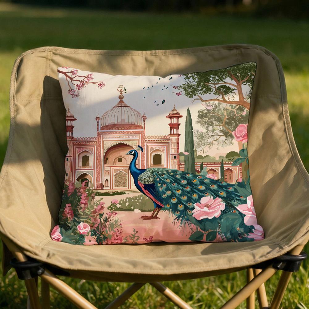 Mughal Garden with Peacock Cushion Cover Soft Reversible Durable Pillow Cover MultiScene Use for Home Car Daily Comfort