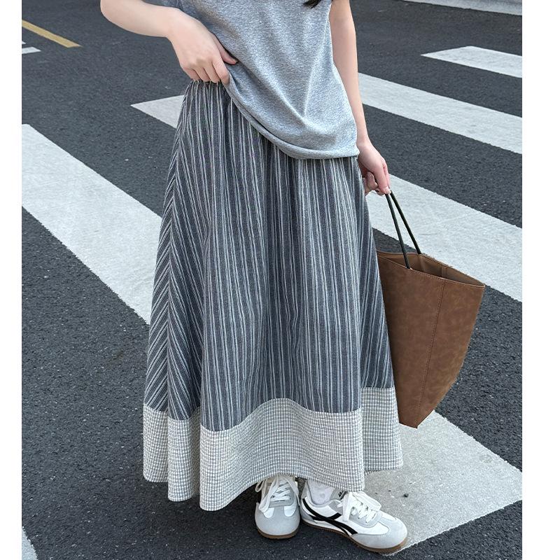 Женская японская ретро-юбка-солнце в полоску с высокой талией – Стройнящая и элегантная для весны/лета Extra Large
