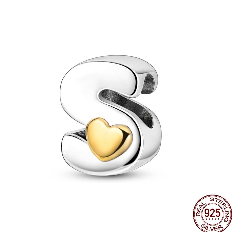 Copper 26 Letter English Alphabet Charms Beads Gold Heart Pendant Fit Original Bracelet Diy Jewelry Making As Gifts