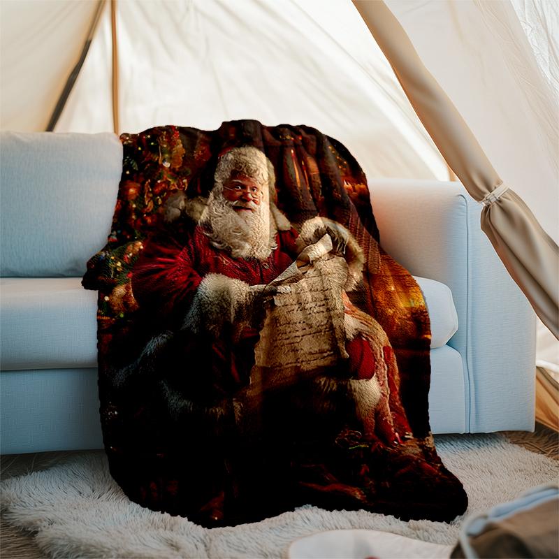 Christmas Santa Claus Theme Printed Blanket - Perfect for Couch, Bed, Travel & Outdoor Use | Machine Washable, Cozy & Durable.