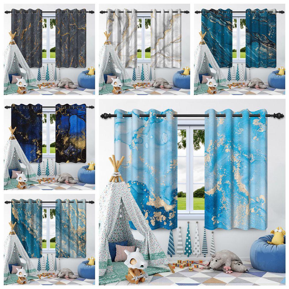 2Pcs Set Abstract Marble Texture Window Curtains Modern Style Home Bedroom Living Room Indoor Outdoor Hanging Blackout Curtain