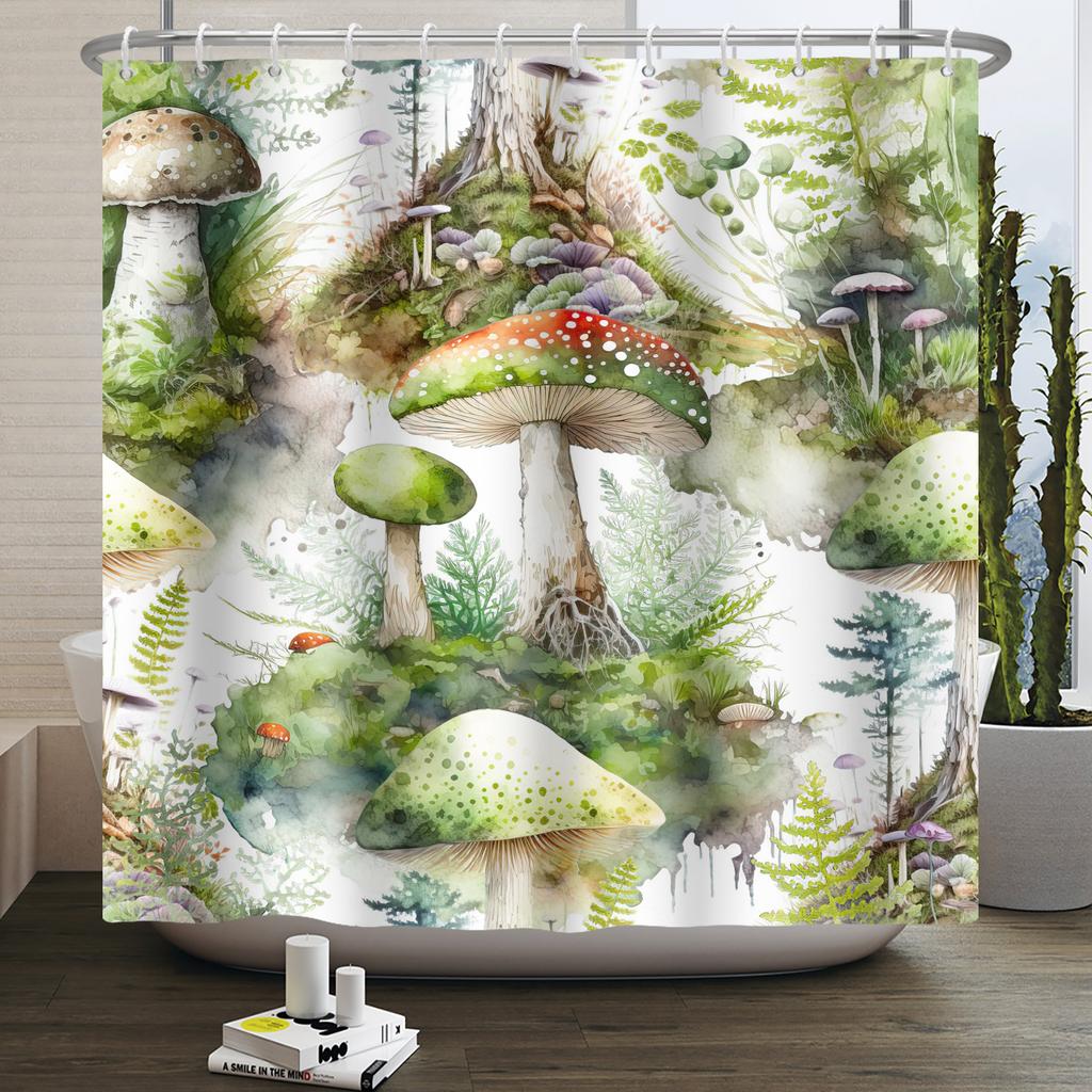 Grzyb Zasłona Prysznicowa Kwiat Zielony Liść Roślina Las Motyl Botaniczny Kwiatowy Wiewiórka Estetyczna Wodoodporna Zasłona Łazienkowa