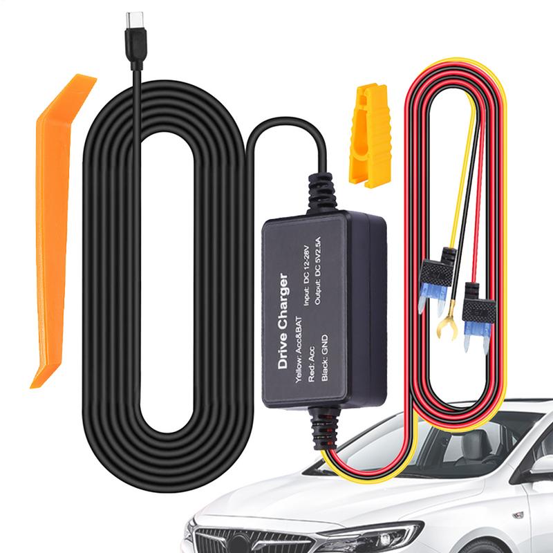 3.2m Car Dash Cam Wire Mirror DVR Hardwire Kit 12/24V To 5V Type-C Charger Driving Recorder Voltage-reducing Cord forCarplay GPS
