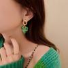 Fashion Beautiful Green Heart Metallic Dangle Earrings  New Korean Style Brincos Jewelry Wholesale
