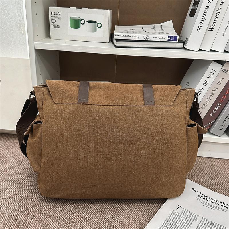 Canvas Bag Business Shoulder Crossbody Bag Large Capacity Lightweight Contrast Color Student Bag