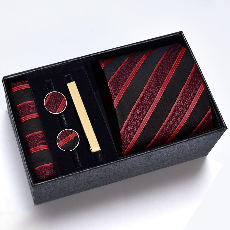 Men's Formal Tie Gift Box: Five-Piece Set with Logo, 8cm Striped Black for Weddings and Business 