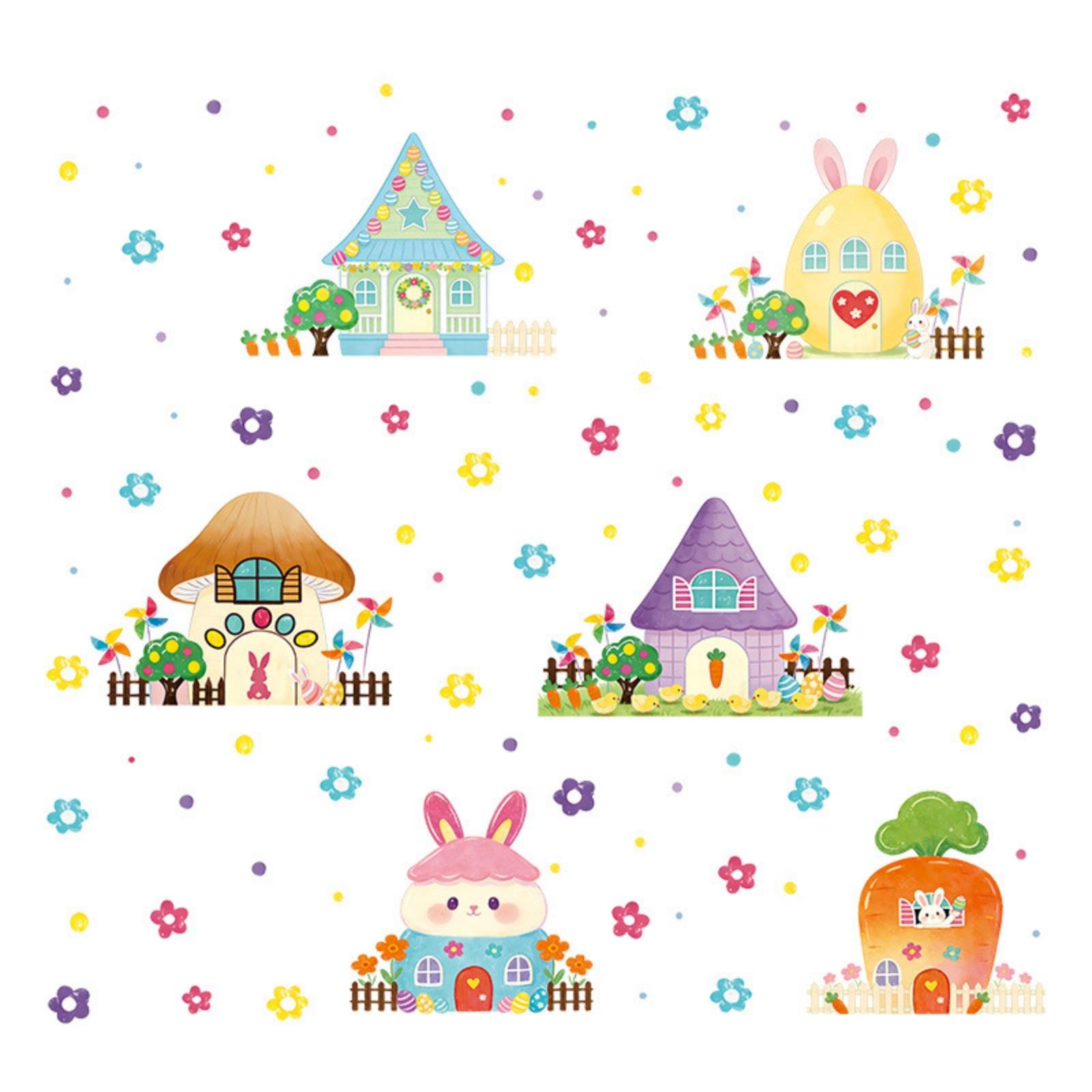 

6 листов наклеек на окна с пасхальным кроликом Счастливой Пасхи Наклейки на окна Пасхальные наклейки для стеклянных украшений Праздничное украшение окон дома магазина One Size