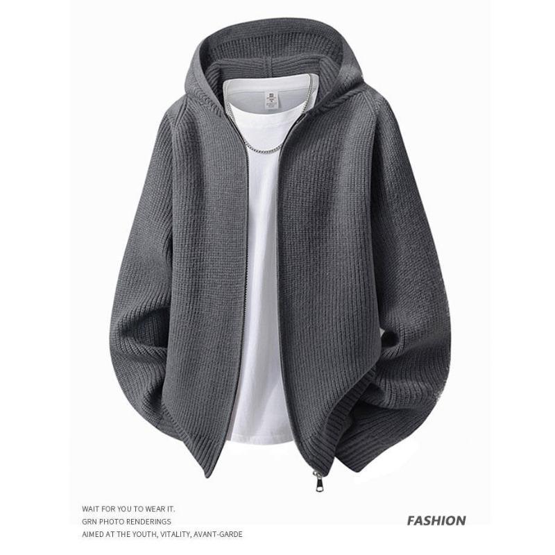Men S Hooded Knit Cardigan Loose Casual Solid Color Outerwear