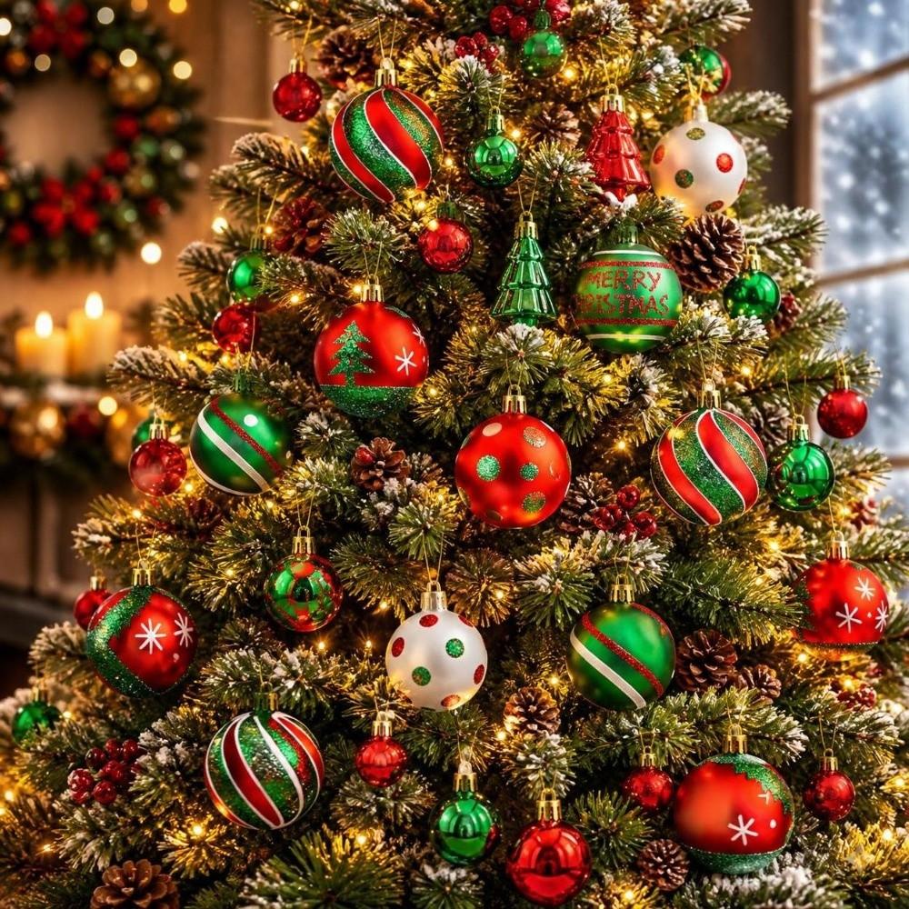 42Pcs/Set Shiny Christmas Ball Creative Xmas Baubles Durable Christmas Tree Balls  Scene Supplies
