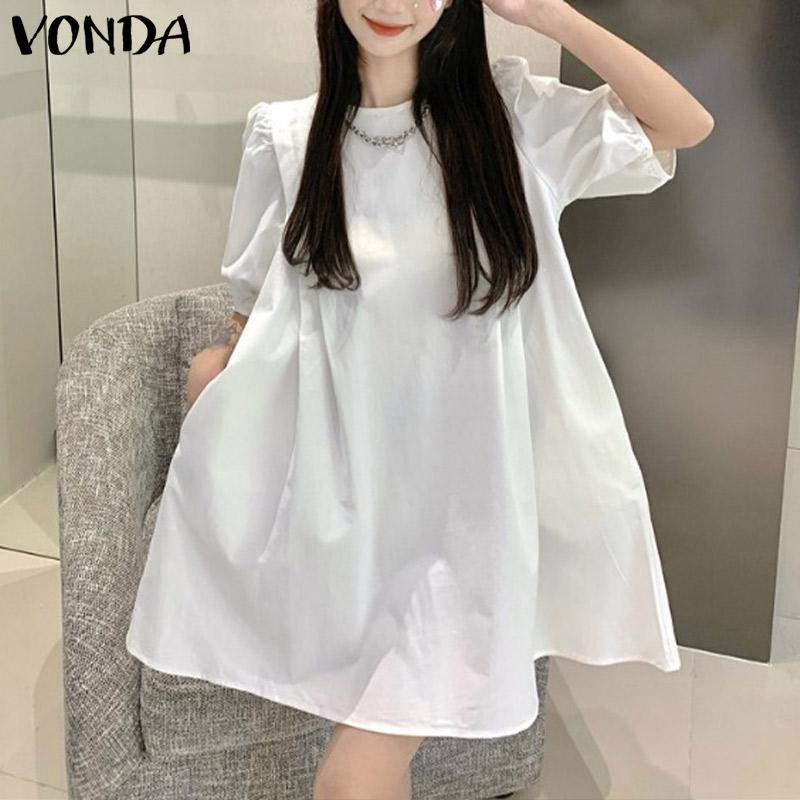 

VONDA женское плиссированное мини-платье с короткими рукавами большого размера