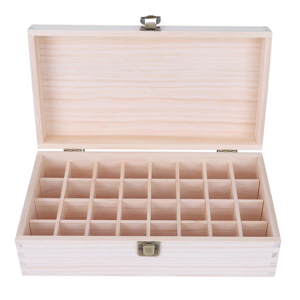 32 Grids Wooden Essential Oil Storage Box, Customizable Display Case for Nail Gel and Aromatherapy Bottles, with Light for SPA Salon or H