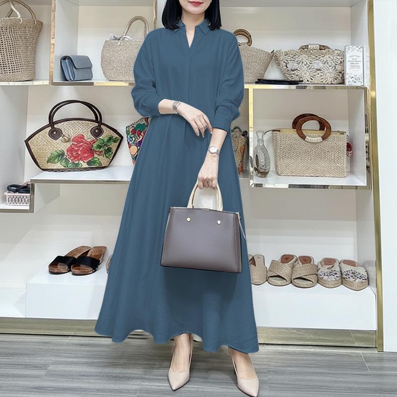 ZANZEA Vestido informal de manga larga con cuello vuelto para mujer