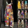 Dame Jumpsuit Juleprint Casual Løs Vintage Skulderstropp Bomull Lin