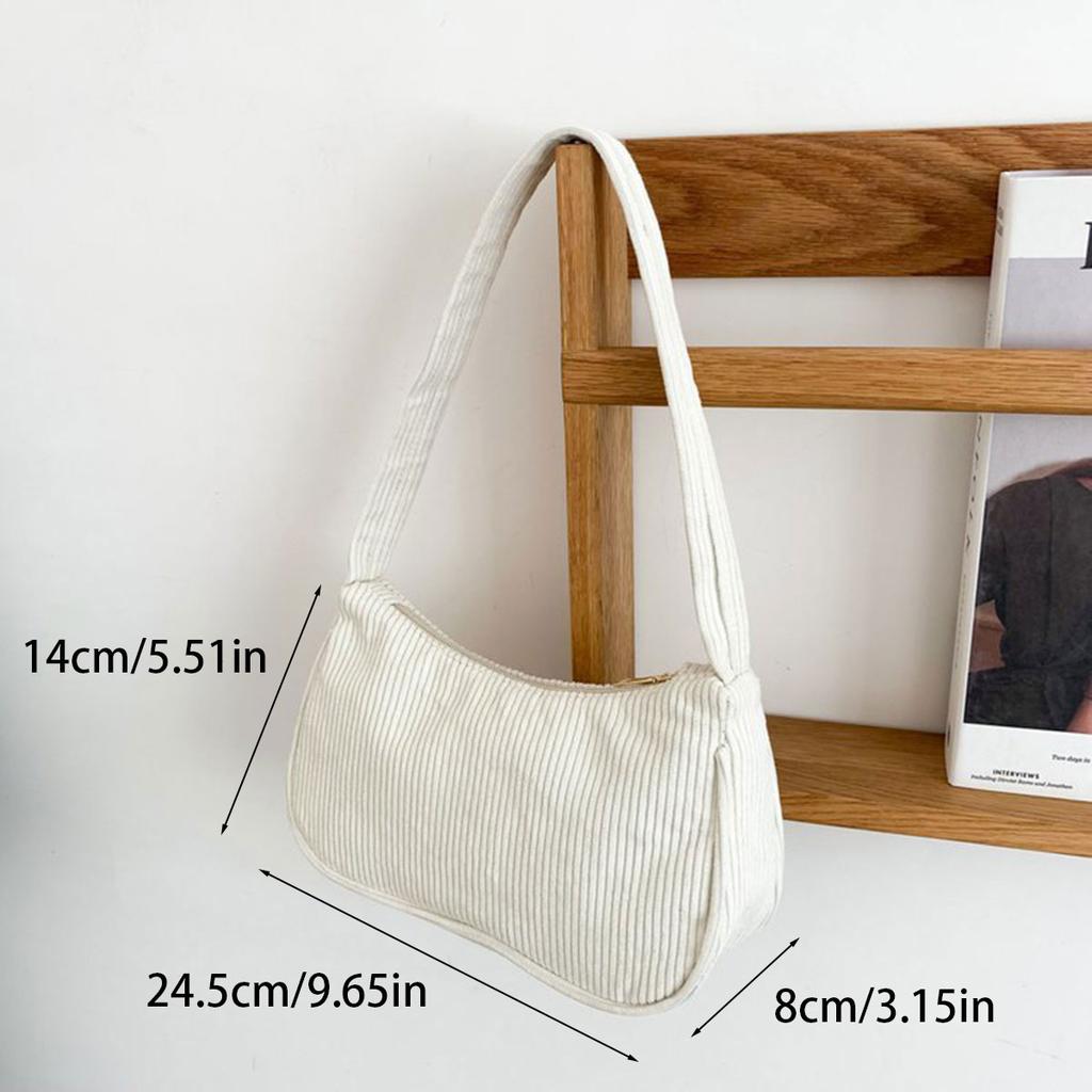 Retro Underarm Bag Women's Half Moon Shoulder Bag Fashion Solid Color Small Handbags For Women New Zipper Corduroy Clutch