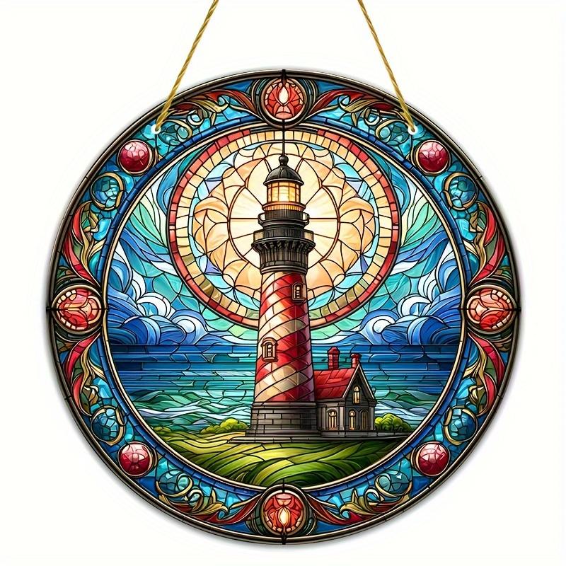 Christmas Vintage Truck Lighthouse Suncatcher Window Decor Wreath Sign Scene, Novelty Home Decor, Perfect Durable for Bedroom