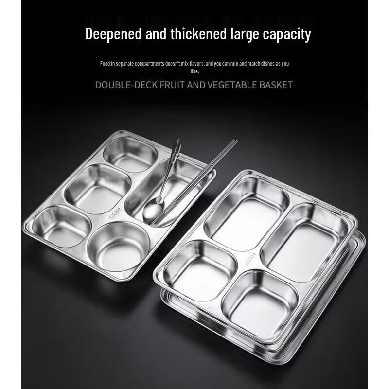 Huihuang 304 Stainless Steel 5-Compartment Rectangular Lunch Tray