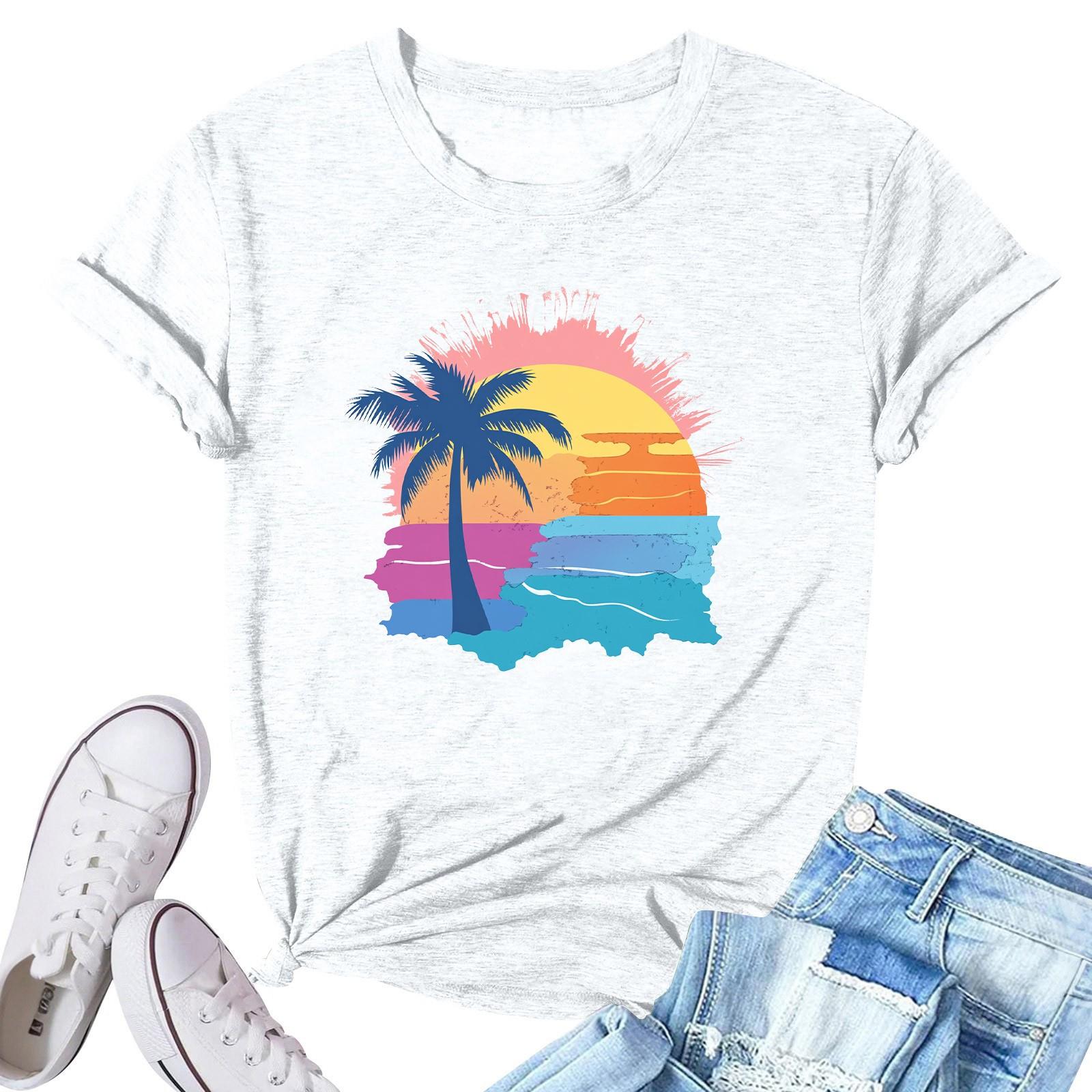 

Женская модная повседневная плиссированная футболка с коротким рукавом с принтом S белый