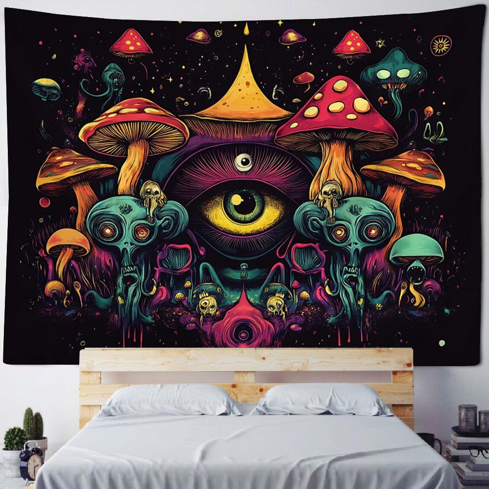 Cartoon Mushroom Tapestry Psychedelic Background Poster Hippie Hanging Cloth Children'S Room Decoration Kawaii Wall Decoration