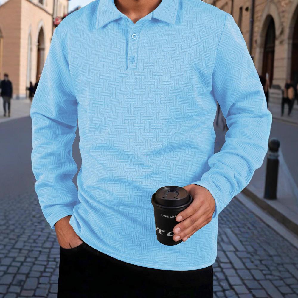 2025 New Men's Fashion Casual Long-sleeved T-shirt with Loose Threaded Collar Men's Casual Sports Polo Shirt