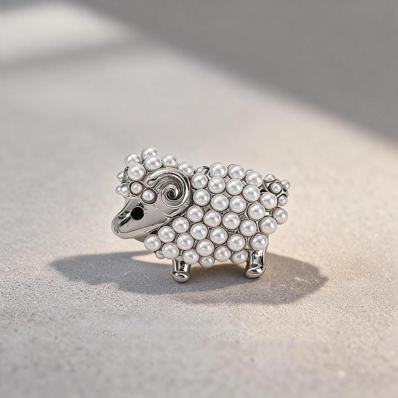 1Pcs Vintage Pearl Goat Lamb Brooches Women Men Alloy Sheep Animals Weddings Party Brooch Pins Gifts