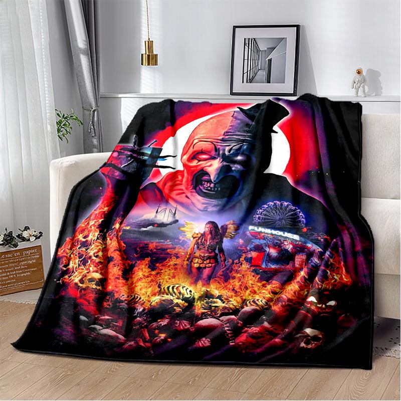 3D Terrifier 3 Horror Clown Movie Cartoon Soft Blankets,Throw Blanket Comfortable Blanket for Picnic Beds Sofa Home Kids Gifts