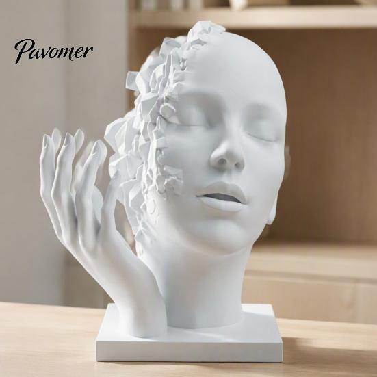 Artistic Tension Sculpture Abstract Broken Face Art Sculpture, Nordic Minimalist Plastic Statue, 3D Printed Deconstructive Ornament for Living