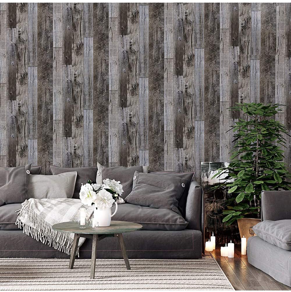 Gray Wood Peel and Stick Wallpaper Wood Planks Self Adhesive Wallpaper Backsplash Line Removable Wall Paper for Bathroom Decor