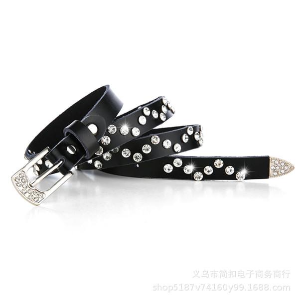 Genuine leather belt - women s wide belt with rhinestone embellishments - cowhide rhinestone pant belt 110cm