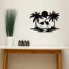 11.81 inch Flamingo Palm Tree Sunset Wall Sign, Iron Art Hanging Hook Metal Decorative Panel for Bathroom Dining Room, Simple Style Sculpture