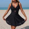 Women’s Swimdress with Scalloped Hem Cutout Detailing and Knot Front Design for Beach and Poolwear