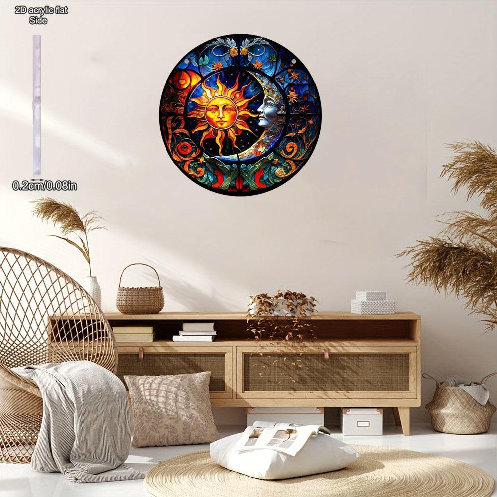 Sun and Moon Catcher Indoor Outdoor Home Decor, Craft Stained Acrylic Suncatchers Catcher, Ornament Hanging Suncatcher, Home Room, Garden Wall Decor