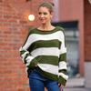 Women's Autumn New Fashion Striped Color Block Knit Sweater with Ribbed Crew Neck