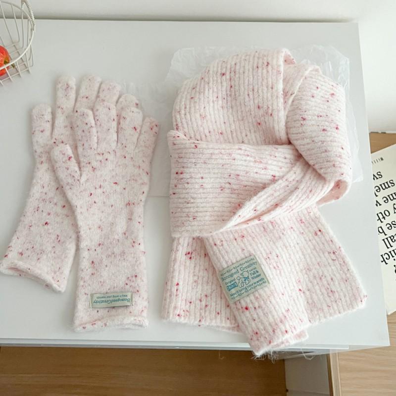 Womens Winter Wool Blend Knitted Beaded Scarf Gloves Set Casual Chic Accessory In Multiple Colors
