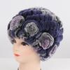 Hot Sale Winter Women Flower Striped Natural Real Fur Hats Lady Warm Knit Genuine Rex Rabbit Fur Caps Outdoor Fur Beanies Hats