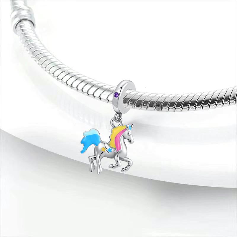 Brand New Copper Metal Cat Rainbow Horse Charm Bead Component Of Ley Chain Bead Component Compatible With Authentic Original Bracelet High Quality