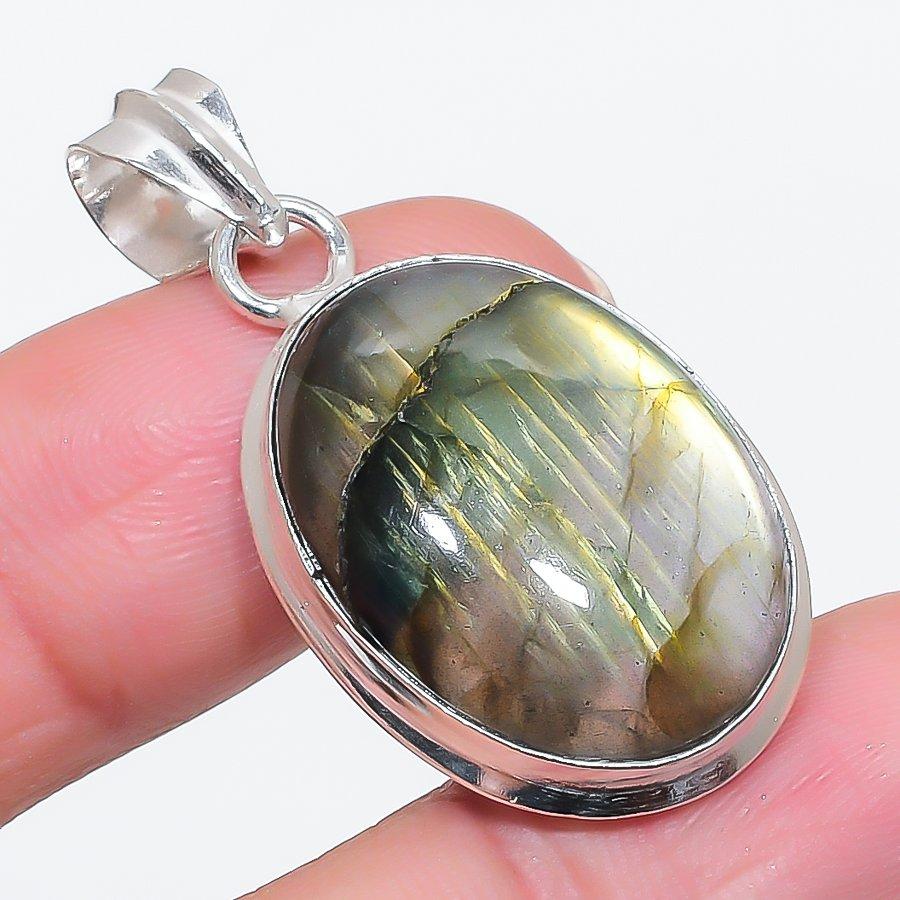 Natural Labradorite Gemstone 925 Sterling Silver Jewelry Pendant 1.65" q4R53