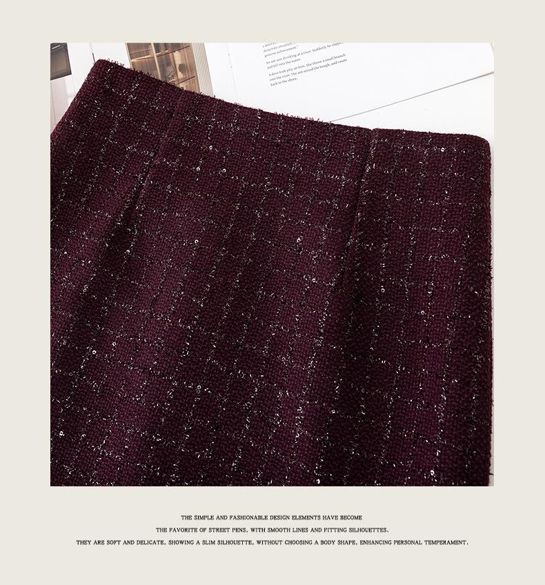 Lux Women's Sequin Tweed French-Style Wool Skirt for Autumn/Winter 2025
