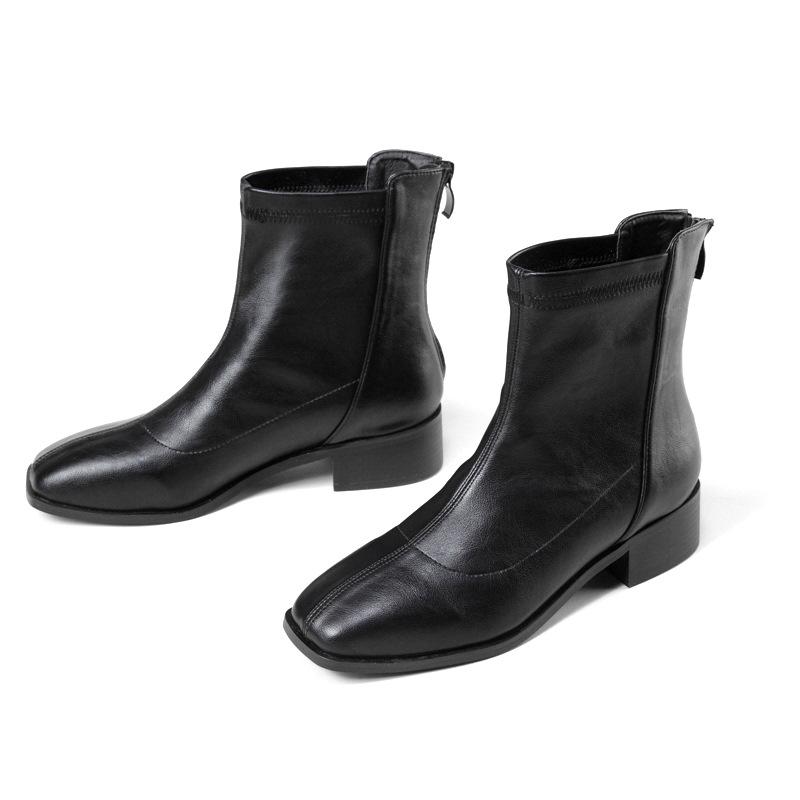 Women's Simple Autumn Winter British Style Solid Black Zipper Back Martin Boots Ladies All Match Thick Sole Height Increasing Ankle Boots