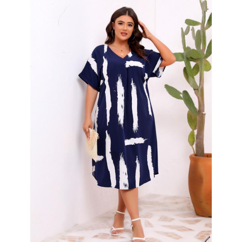 V-neck Printed Loose Dress