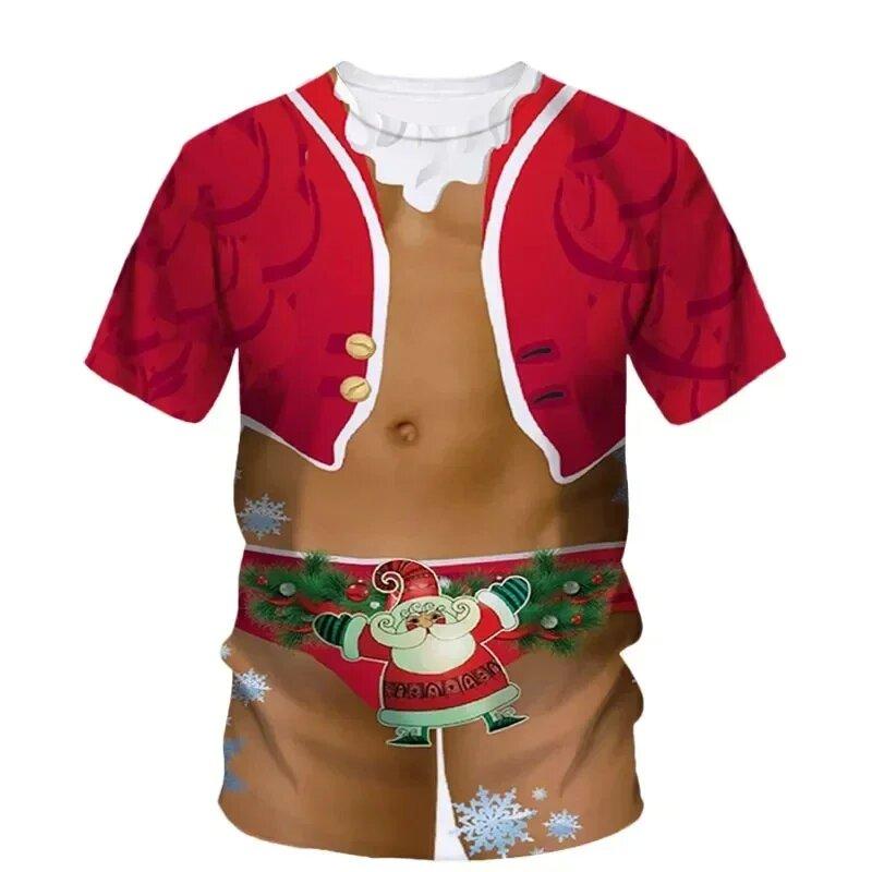 Fashionable and Lnteresting Christmas Pictures For Men's T-Shirts Trend Digital Printing Casual Round Neck Short Sleeved Tops